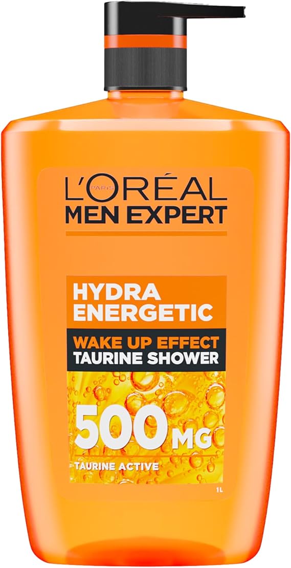 L'Oréal Men Expert Hydra Energetic Shower Gel for Body, Face and Hair Formulated with Taurine to provide a boost of energy in the mornings L, 1000ML