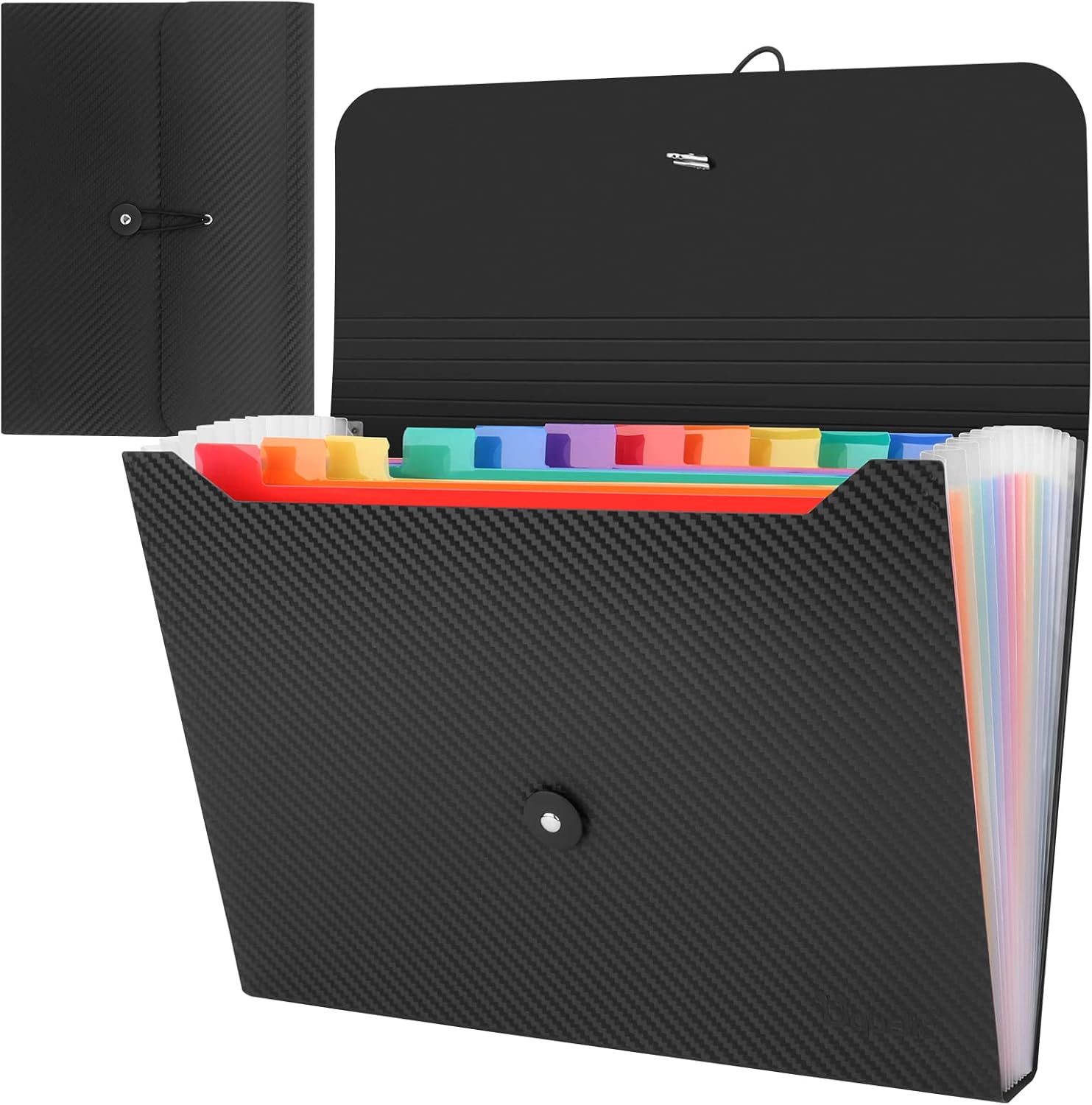 Uquelic 13 Pocket Expanding File Folder with Labels, Rainbow Twill A4 Paper Bill Receipt Paperwork Organiser Storage, Plastic Portable Accordion Document Holder for Office Home School