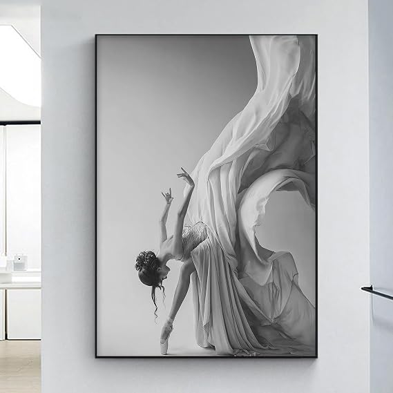 Dancing Girl Wall Art Ballerina Canvas Painting Modern Dance Pictures Black and White Ballerina Wall Art Dancing Woman Painting Ballet Artwork for Wall Black and White Dancer Print 16x24inch Frameless