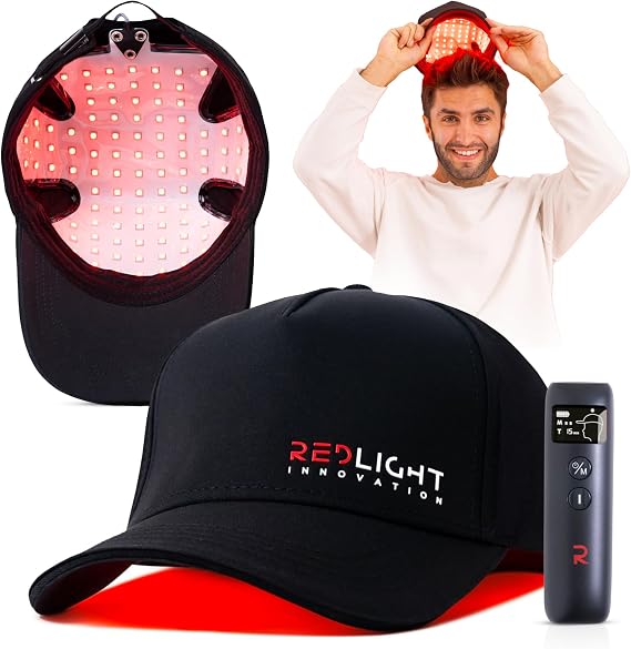 Red Light Therapy Hat Pro Growth Kit - Red Light Therapy Hair Cap for Hair Regrowth & Loss Support - Lightweight, Comfortable, Portable - Black, Unisex Adult, Baseball Cap