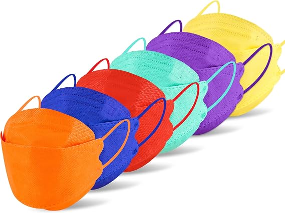 NiHealth 60PCS KF94 Disposable Face Masks for Adults, Tomorotec Solid Bright Colors 3D Shape Mask Bulk Pack (6 Colors)