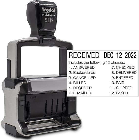 Rubber Stamp Creation - 5117 Professional 12-Message Stamp w/Dater, Self-Inking, Black Ink Color