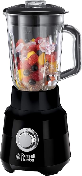 Russell Hobbs 24722-56 blender [1,5 l cam kap] mat siyah (güçlü 0.9PS motor, darbe/buz kırma fonksiyonu, paslanmaz çelik bıçak, BPA içermeyen mikser, elektrikli parçalayıcı, Smoothie makinesi)