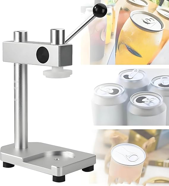 PET Bottles Sealing Machine, Handheld Can Sealer Machine, Manual Sealing Machine, Silicone Pump, Adjustable Height, 51mm Sealing Diameter, for 250-700ml Pet Bottles and Cans Silver