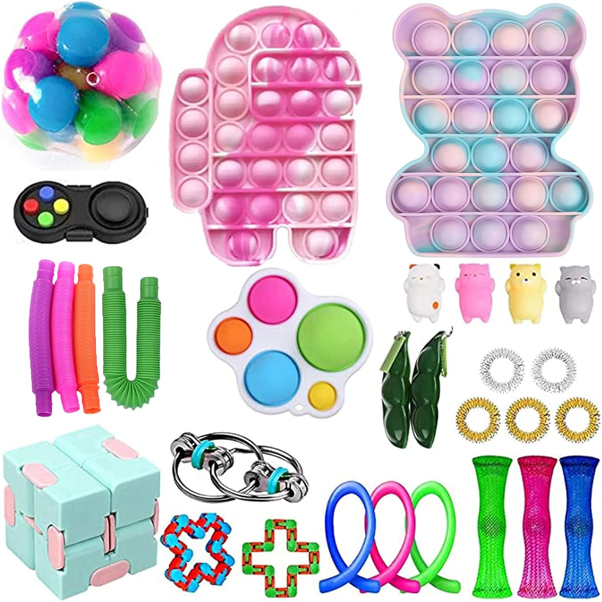 TIK Tok Fidget Toys Set Fidget Pack, Cheap Sensory Relieves Stress Anxiety for Kids Adults, Push Pop Bubble Sensory Fidget Toy Fidget-10