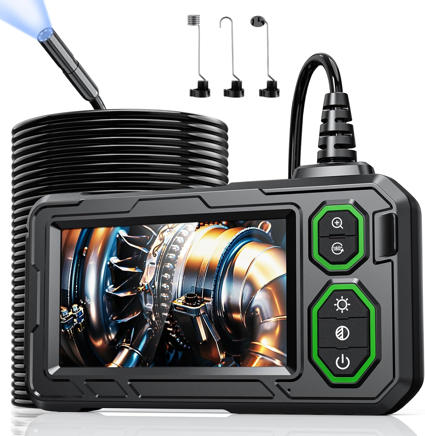 Endoscope Inspection Camera, Hopefox 4.3'' IPS Screen 1080P HD Borescope Camera with 8 LED Lights, IP67 Waterproof Endoscope, Drain camera with 33ft Semi-Rigid Cable, Gadgets for Men