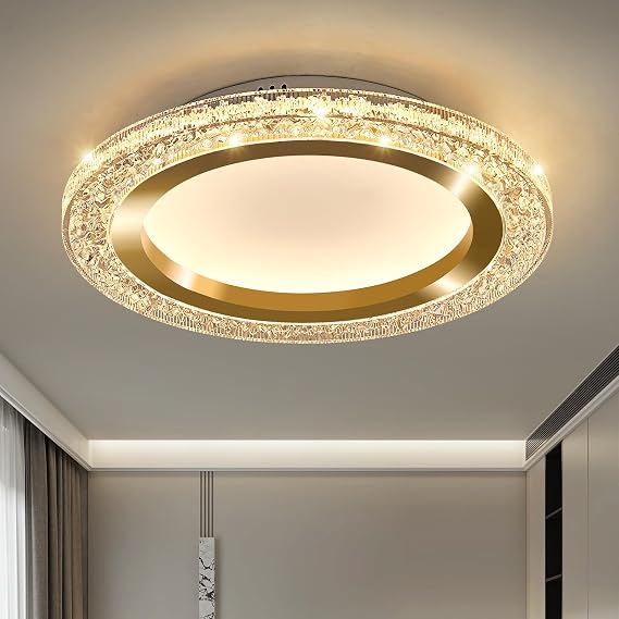 28W Gold LED Flush Mount Ceiling Light 11.81" Modern Round Ceiling Light Fixture 3000K-6000K Super Bright Circle Ceiling Chandelier for Bedroom Kitchen Hallway Bathroom [Energy Class A]