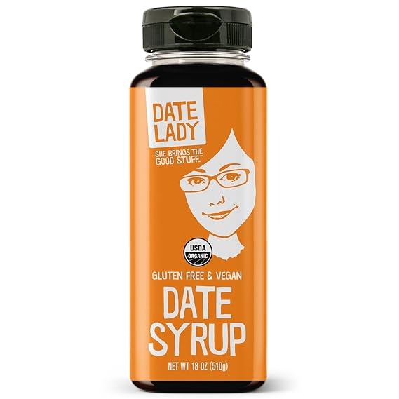 Date Syrup, Organic Sugar Substitute, 18 oz Squeeze Bottle Date Lady | Made From 100% Organic Dates; Vegan, Gluten Free and Kosher; Use in Coffee, Roasted Veggies, Oatmeal and Smoothies