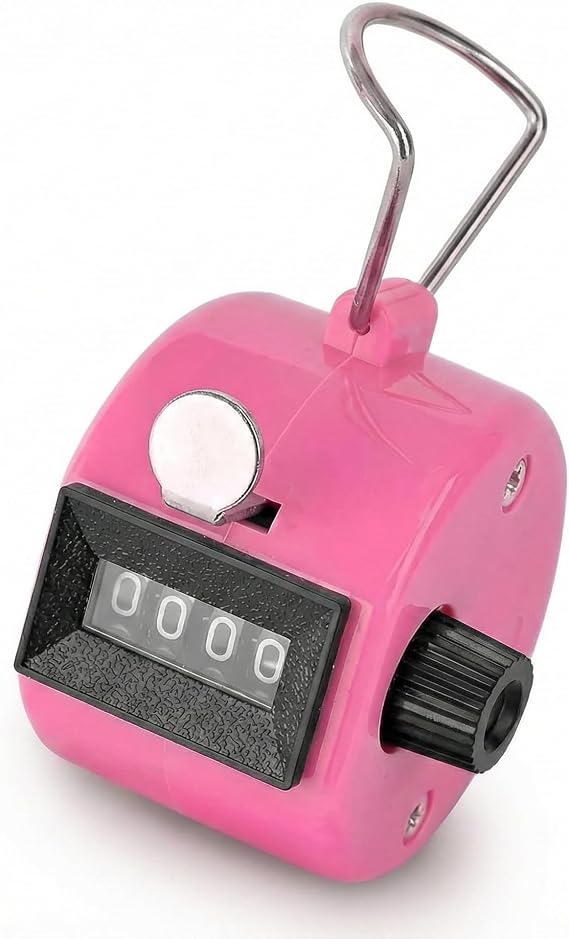 Hand Tally Counter, Pink, 4 Digit Mechanical Clicker