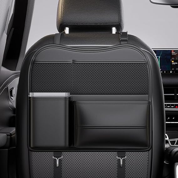 Car Back Seat Hanging Bag with PP Removable Inner Bucket,Hanging Storage Bag with Tissue and Mesh Bag,Travel Accessories,PU Leather,Car Interior Accessories