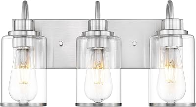 Beionxii 3-Light Bathroom Light Fixtures, Brushed Nickel Bathroom Light Fixtures Over Mirror, Bathroom Vanity Light with Clear Glass Shade, Modern Vanity Lighting for LivingRoom Hallway, BX-VL01BN-3CG