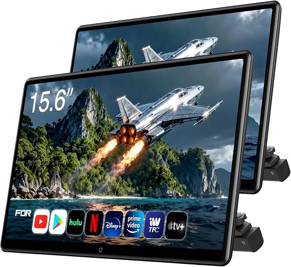 15.6inch Android 13 Headrest Monitor Car TV Touchscreen Entertainment System for Backseat,Support Phone Wireless Mirroring Sync Screen HDMI Bluetooth USB SD 4K Video Playback