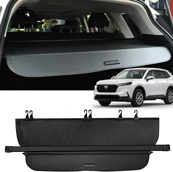 GZSH Cargo Cover for Honda CRV 2023 2024 2025 with Extra Flaps Honda CRV Carbon Fiber Texture Cargo Cover Fit for Honda CRV 2023 2024 2025 Retractable Aluminum Rear Tail No Full Cover