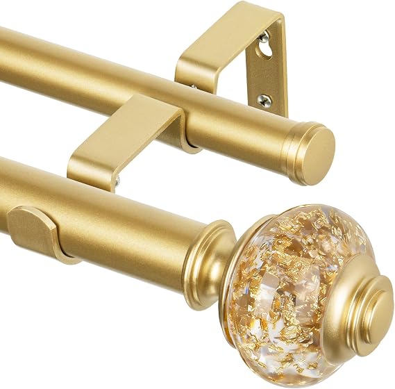 USFOOK Double Curtain Rods for Windows 72 to 144, Luxury Gold, 1 Inch