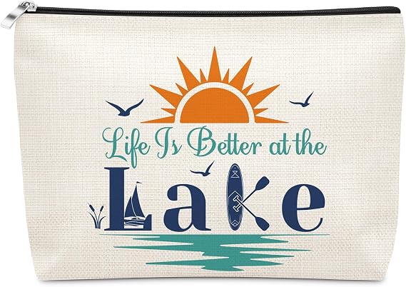 Sazuwu Lake Gifts for Women Makeup Bag Cosmetic Bags Best Friend Sister Daughter Travel Gift Travel Makeup Bags Organizer Funny Gifts for Lakes Lovers Lake House Gift Lakeside Holiday Accessories