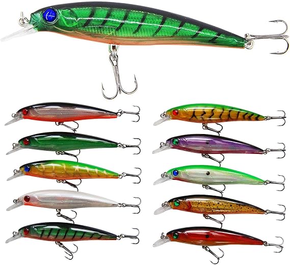 Fishing Lures Hard Bait Minnow Swimbait Crankbait Jerkbait Lure with Treble Hooks 3D Eyes Freshwater Saltwater Fishing Lures for Bass Trout Walleye Pike Catfish