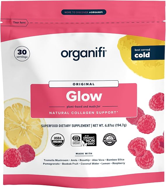 Organifi Glow - Vegan Collagen Powder for Women - Organic Flavored Water Ingredient, 30 Servings