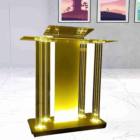 Podium Stand Portable, Clear Rolling Pulpit With Light, Welcome Table Teacher For Classroom, Church, 100x40x116cm,Standing platform