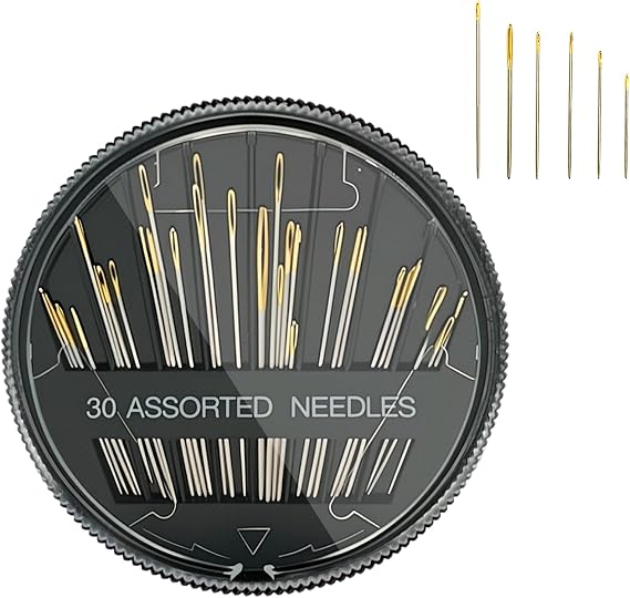 Hand Sewing Needles 30 Pcs,Handle Sewing Needle Set,Stainless Steel Sharp Point for Assorted Sizes Embroidery Mending Craft Sew Case