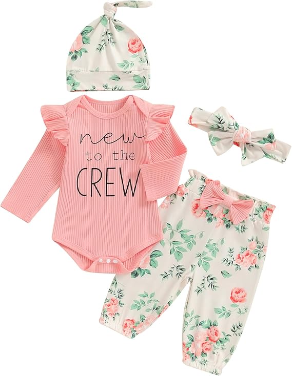 Newborn Baby Girl Clothes Coming Home Hospital Outfit Letter Rib Knit Romper Bodysuit Floral Pant Fall Winter Outfit