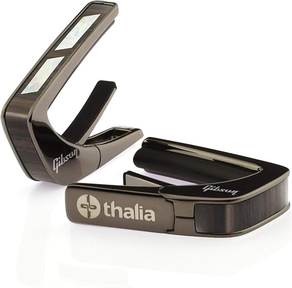 Thalia Guitar Capo for Acoustic and Electric - Gibson Officially Licensed with Gibson Specific Human Touch Fret Pad - Premium Capo for Acoustic Guitar 6 and 12 String - Black Chrome - Rosewood