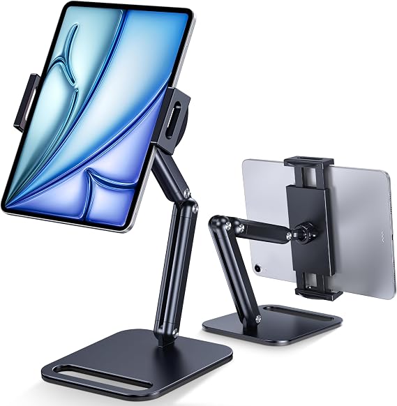 Tablet Stand for iPad, Aluminum Tablet Holder with Heavy Duty Base for Desk | Extendable Adjustable Arm, Compatible with iPad Pro Air Mini, Galaxy Tab, Surface Pro, Kindle 4.7''-13"