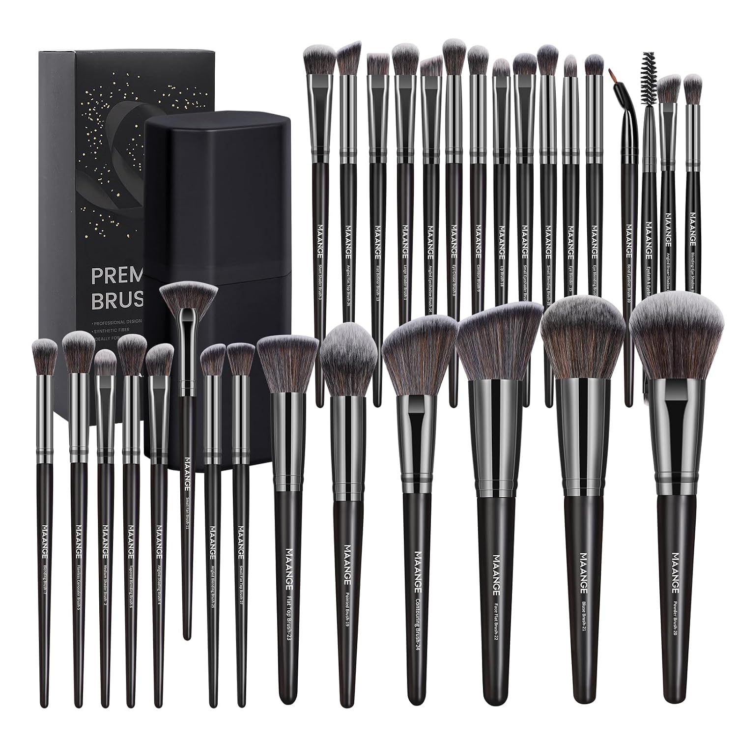 MAANGE 30 Pcs Professional Makeup Brushes with Case, Premium Synthetic Face Foundation Powder Blush Eyeshadow Blending Eye Brush Set Travel Makeup Brushes SetBlack