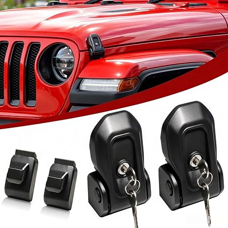 Buling Wrangler Factory Locking Hood Latches with Keys Compatible with Jeep Wrangler JL JLU 2018-2026 & Jeep Gladiator JT 2020-2026 (Matte Black)