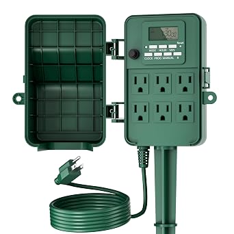 BN-LINK Outdoor Power Stake, 7-Day Programmable Digital Timer, 6 Outlets, 6FT Extension Cord, Waterproof Perfect for Christmas, Halloween, Garden Decorations, ETL Listed