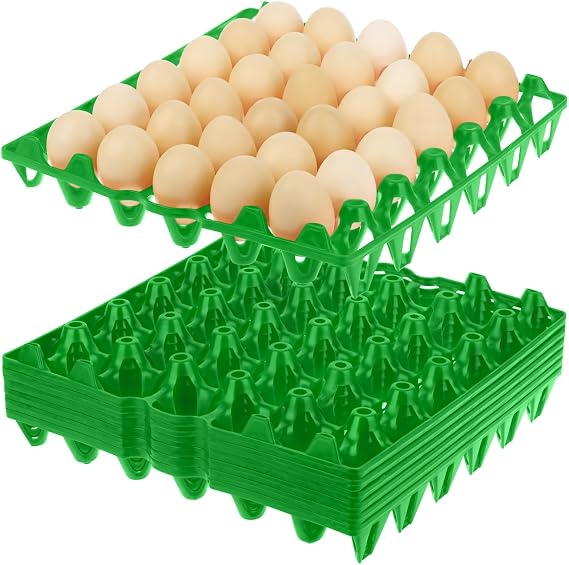 5 Pack 30-Egg Bulk Egg Tray, Stackable Transportation Eggs Crates, Reusable Plastic Recyclable Eggs Cartons for Home Farm, Green