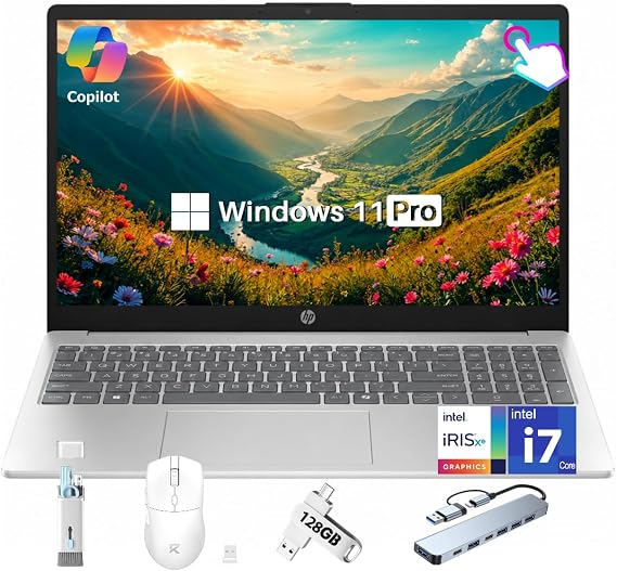HP 15.6" Touchscreen Business Laptop 2026, Intel 10-Core i7-1355U(Up to 5.0GHz), 16 GB DDR4 RAM, 512 GB SSD, FHD IPS Anti-Glare Display, Intel Iris Xe Graphics, Copilot AI, Wi-Fi 6, Windows 11 Pro