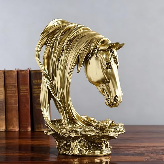 DESHINTKE Golden Horse Head Ornaments, Resin Horse Head Statue Sculpture Modern Home Office Figurine Decor