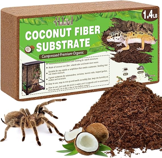 Halatool 1 Pack Compressed Coconut Fiber Substrate for Reptiles | Organic Coconut Substrate, Reptile Bedding for Tortoises, Geckos, Snakes, Frogs, Lizards, Hermit Crabs & Tarantulas