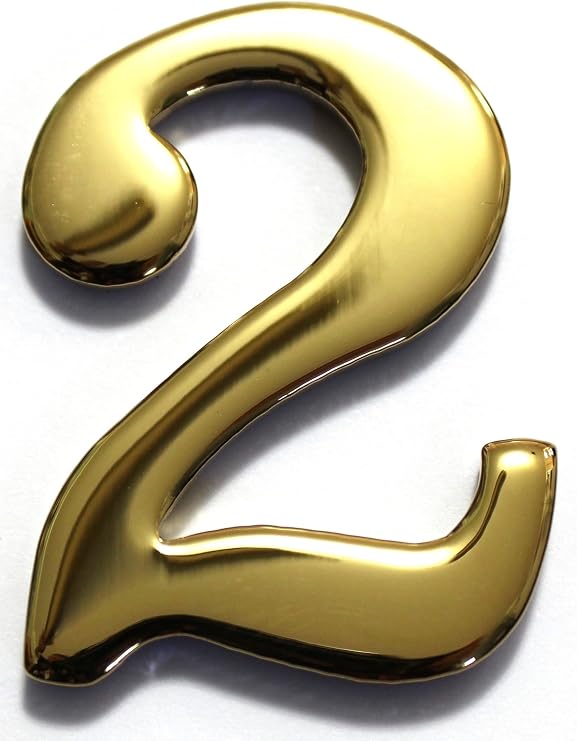 2" Solid Brass Mailbox Number #2 / Better Box Mailboxes Two Inch Tall Numbers with 3M Peel and Stick Auto Grade Adhesive - Clear Coat Sealed Weatherproof BN2