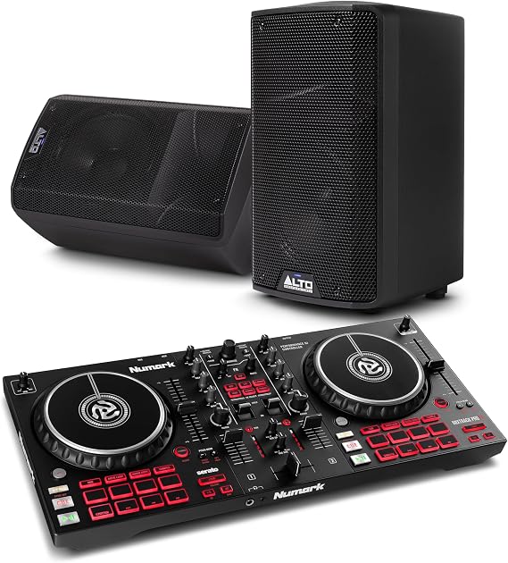 Numark Mixtrack Pro FX DJ Controller and ALTO TX408 Powered PA Speakers Pair for Live Music, DJ sets, Events, Music production