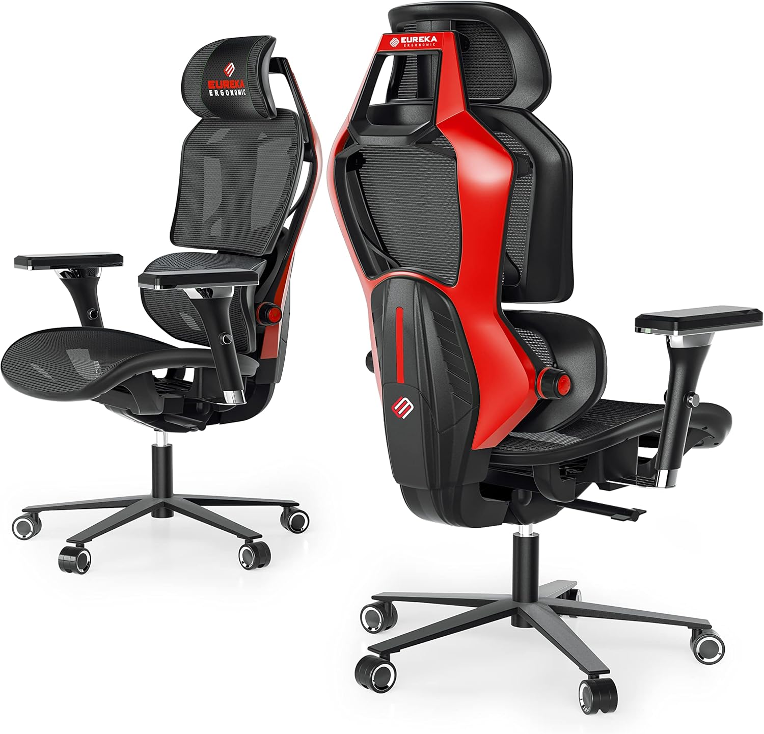 eureka ergonomic typhon gaming chair ergonomic office chair with adjustable lumbar support & headrest pc chair with 4d armrests & height adjustment 125 kg load capacity black & red