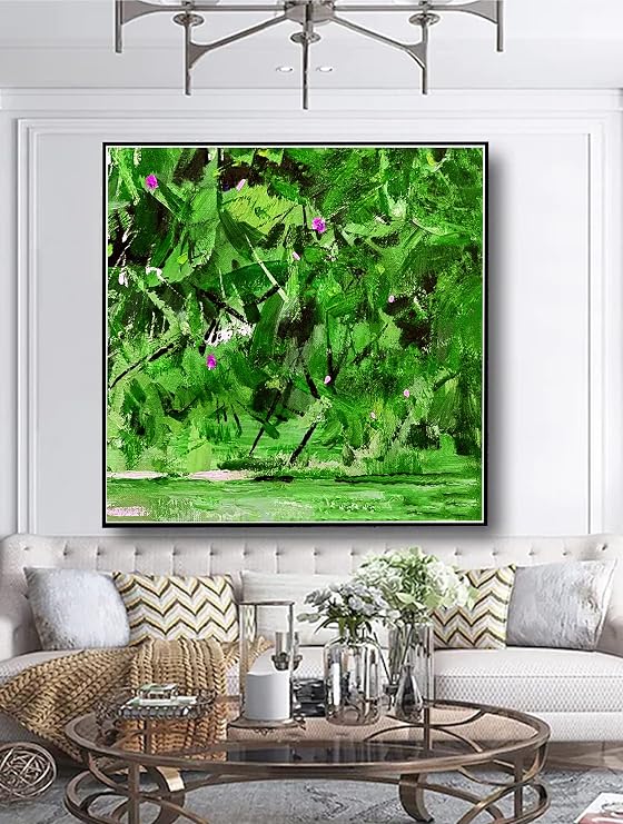 Modern Abstract Oil Painting on Canvas Wall Art Hand Made Green Painting Living Room Bedroom Decoration 32x32 inches