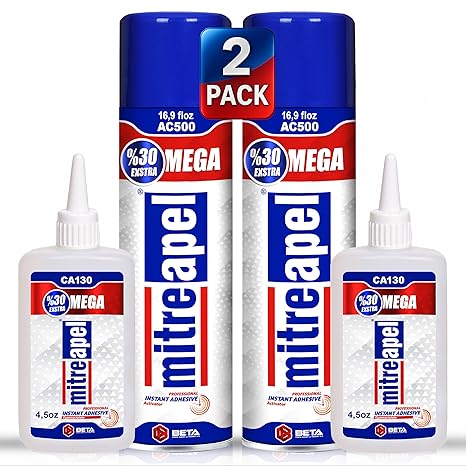 MITREAPEL CA Glue with Activator (2x4.5 oz-2x16.9 floz)Instant Bond Professional Cyanoacrylate Adhesive and Super Glue Accelerator for Woodworking ,Ceramic, 3D Printing,Glass, DIY&Craft,Plastic,Repair
