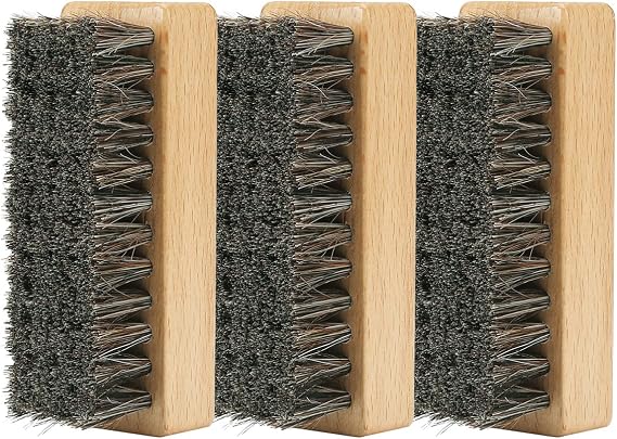 Shoe Brush for Cleaning, Horsehair Bristles Wooden Shine Shoe Brush Cleans Leather, Suede, Nubuck and Delicate Textiles - 3 Pack