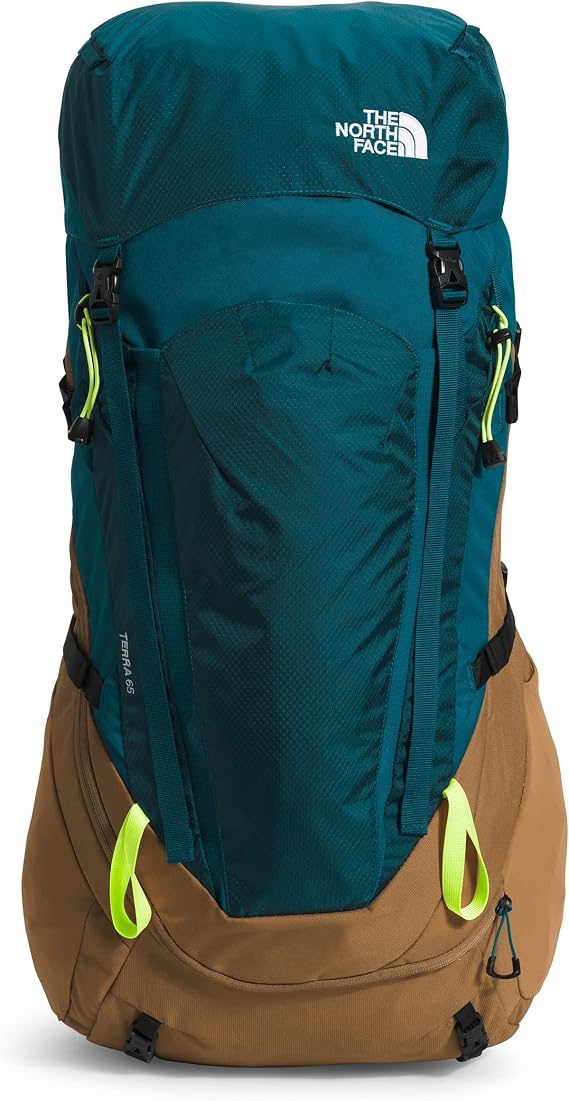 The North Face Terra 65 Mens Backpack Blue Coral/Utility Brown/LED Yellow