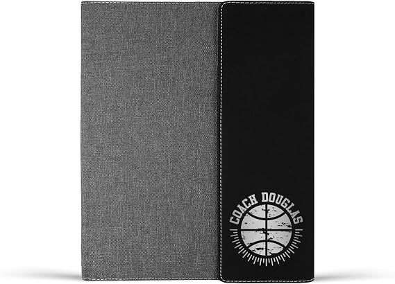Personalized Basketball Coach Portfolio Engraved | Distressed Basketball Design Coach Name End of Season Appreciation Retirement Banquet Team Gifts (Portfolio Only, Basketball, Black/Silver)