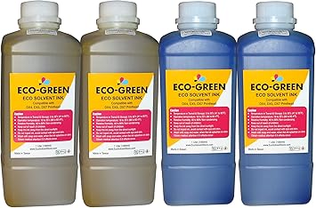 Eco Solvent Ink for Wide Format Commercial Sign Printers Using DX4 DX5 DX7 DX9 DX10 DX 11 XP600 TX800 Printhead, Mimaki, Roland, Mutoh (2Y + 2C), Will NOT Work with Desktop Printers.