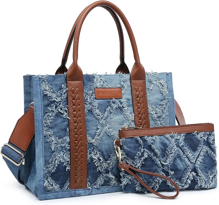 Denim Tote Bag for Women Top Handle Satchel Purse Shoulder Handbag