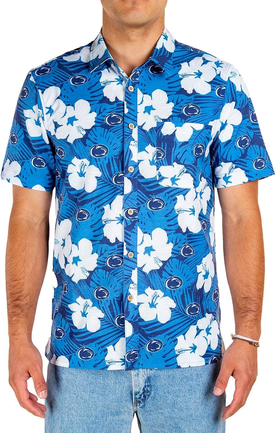 Tellum and Chop Men's Penn State University Hawaiian Shirt Palm Leaves Beach Shirt