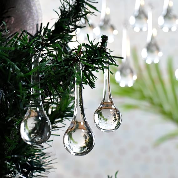 IndianShelf Clear Glass Christmas Ornaments Set of 20 - Teardrop Ornaments for Chandeliers, Chris IndianShelf Tar Replacement Parts, Christmas Decorations, Icicle Raindrop Style, Hanging Decorations, Centerpieces