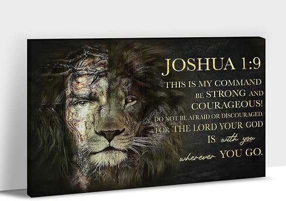 GUTTATY Jesus Lion Wall Art - Lion and Jesus Picture Religious Wall Art for Christian Wall Decor, Christian Quote Painting Canvas Print For Bedroom Framed 12x18 Inches