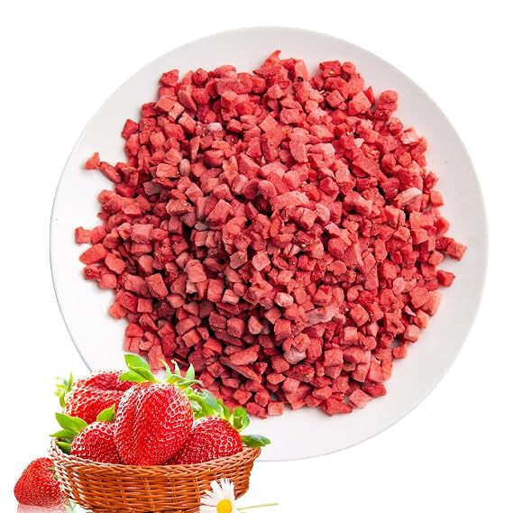 freeze-dried strawberries,Strawberry granules, freeze dried strawberry 2.8oz, crushed strawberries 5X5mm, snowflake crispy nougat sugar tea drink baking material, strawberry crispy 80g