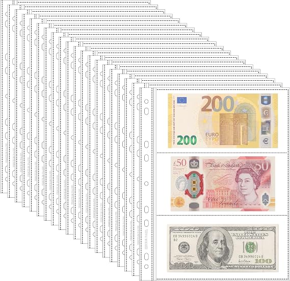 20 Sheets Currency Pages for Paper Money Collection - 3 Pockets