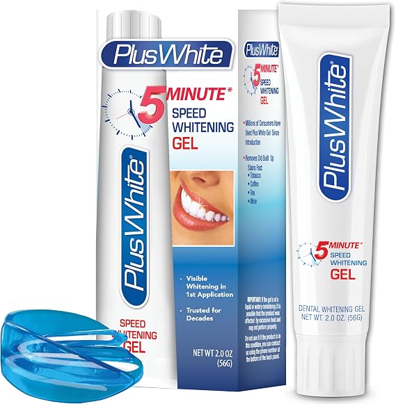 Plus White Whitening Kit - 5 Minute Speed Whitening Gel & Comfort Fit Mouth Tray - Professional Teeth Whitening Kit w/Dentist Approved Ingredient for Tooth Whitening (2 oz)