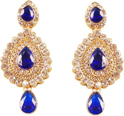 Touchstone Indian Bollywood Desire Contemporary Diamond Look Rhinestone Designer Jewelry Chandelier Earrings In Antique Gold Tone For Women